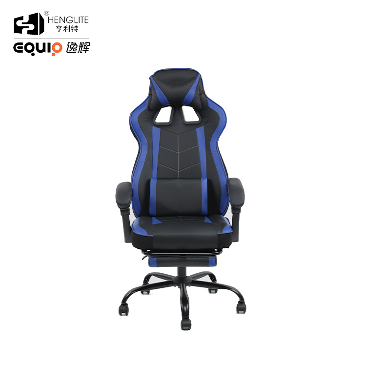 Blue Black EQ5061 High Back Racing Gaming Chair With Footrest