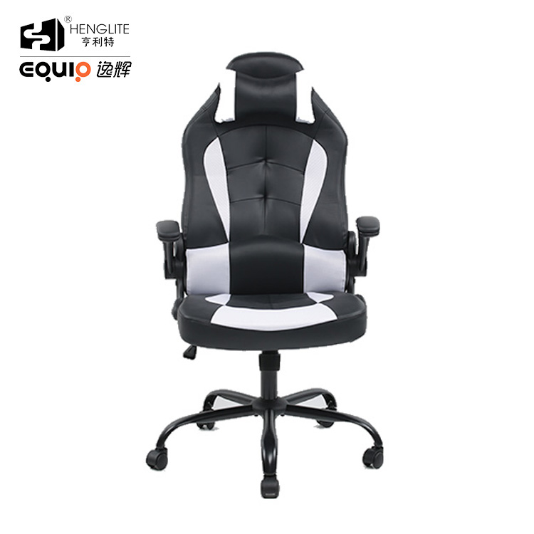 White Black EQ5016 PU Leather Gaming Chair With Headrest