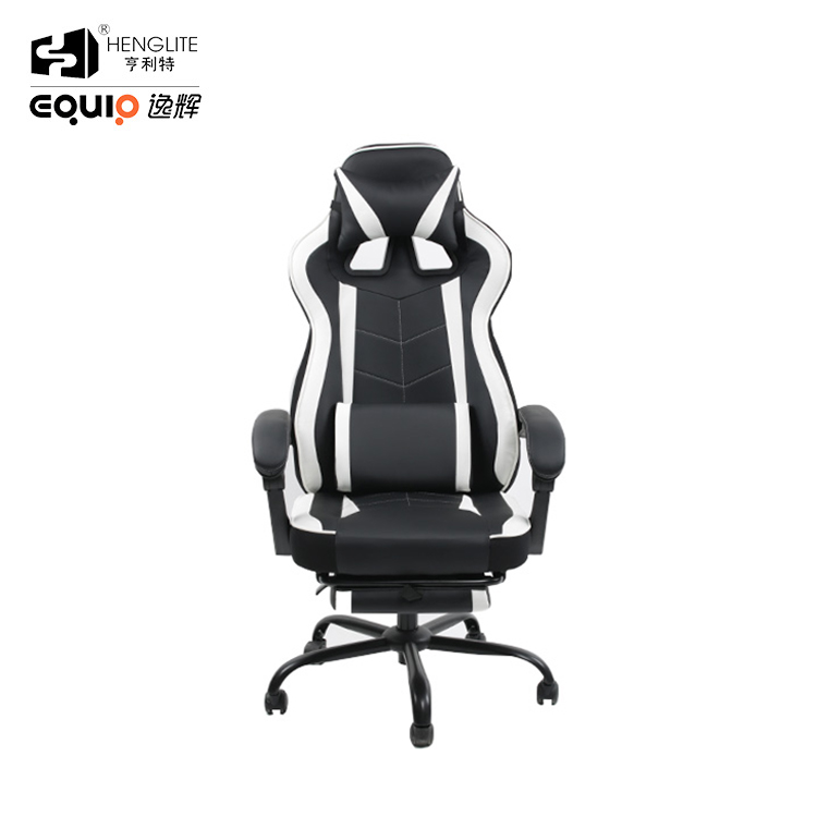 White Black EQ5061 High Back Racing Gaming Chair With Footrest